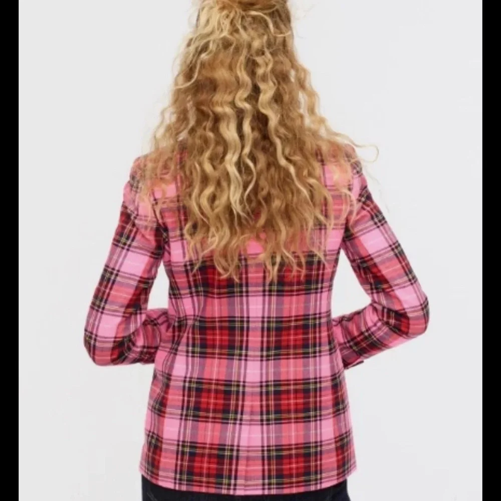 J.Crew Parke Blazer in Cherry Red Bubblegum Neon Pink Stewart Tartan Wool 4 EUC - Picture 2 of 7